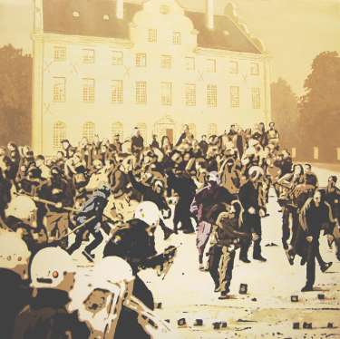 Det gamla slottet (kulturkravallerna, Djursholm), 2014, oil on canvas, 100 x 100 cm